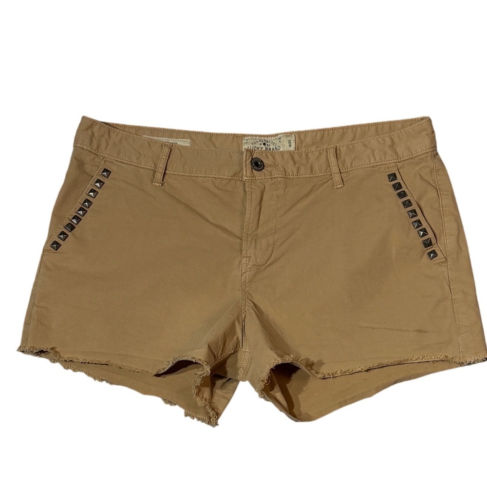 Lucky Brand Sienna Chino Shorts Women 8/29 Tan Studded Raw Hem Cutoff Khaki